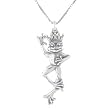 Three Dimensional Whimsical Prince Charming Frog with Crown Pendant in Sterling Silver on 20" Rhodium and Sterling Box Chain, #8084