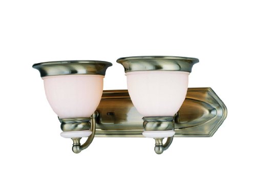 Lite Source LS-16422AB/FRO Carter 2-Lite Vanity Wall Lamp, Antique Brass with Frosted Glass Shade