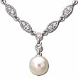 Cultured White Pearl, Round Brilliant Cut Diamonds, 14K White Gold. Cultured White Pearl & Diamond Necklace