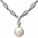 Cultured White Pearl, Round Brilliant Cut Diamonds, 14K White Gold. Cultured White Pearl & Diamond Necklace