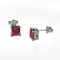 Princess Ruby Earrings in 14K White Gold