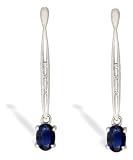 14K White Gold Genuine Oval Sapphire and Diamond Dangle Drop Earrings