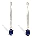14K White Gold Genuine Oval Sapphire and Diamond Dangle Drop Earrings