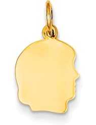 14k Plain Small .035 Gauge Facing Right Engravable Girl Head Charm Cyber Monday Special