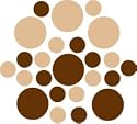 Set of 30 - Chocolate Brown / Light Brown Circles Polka Dots Vinyl Wall Graphic Decals Stickers