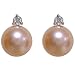 Natural Peach Pink 7.5-8mm Orbital Diamond 14k White Gold Cultured Pearl Stud Earrings - Dahlia Classic Collection