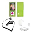 Premium Neon Green Soft Silicone Gel Skin Cover Case + Wall Travel/Home Charger + Rapid Car Charger for Apple iPod Nano 5G, 5th Generation