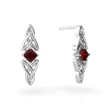 14K White Gold Genuine Square Garnet Celtic Knot Earrings