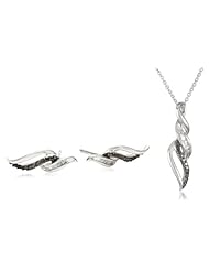 Sterling Silver Black and White Diamond Twist Shape Pendant and Earrings Box Set (1/6 Cttw, I-J Color, I2-I3 Clarity), 18"