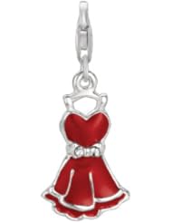 925 Sterling Silver Red Enamel Dress Charm, For Chamilia, Pandora, Biagi, Personality, Reflections And More Charm Bracelets