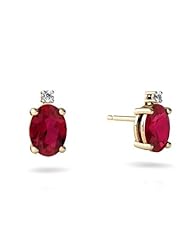 Created Ruby 14kt Yellow Gold Stud Earrings