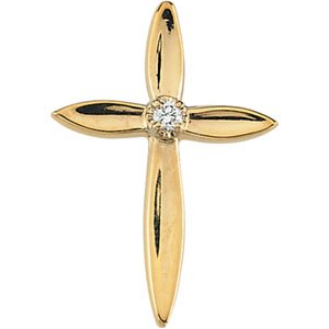 14K Yellow Gold Cross Lapel Pin W Diamond 1 8. 0 0X 1 3. 0 0 mm by 