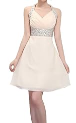 Chiffon/Georgette Halter Sequined  Short  Empire   Waistline  Ball Gown Evening Dress/Homecoming Dress/Bridesmaid Dress/Prom Dress/Party Dress/Wedding Dress  With Ruffles