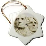 Closeup of Presidents Washington & Jefferson.Mount Rushmore National Park, South Dakota - 3 Inch Snowflake Porcelain Ornament