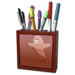 PS Halloween - Orange Spice Halloween Ghost - Spooky Fun Art - Tile Pen Holders-5 inch tile pen holder