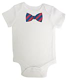 IMAGE OF Riverstone Goods Trendy Baby Tuxedo (Red/Blue Striped Bow Tie) One-Piece/Creeper Infant Short Sleeve Bodysuit - Assorted Colors (12 Months, White)