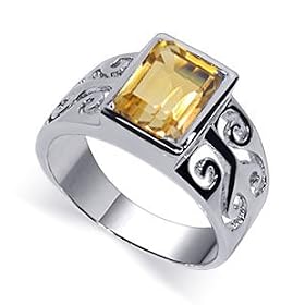 .925 Sterling Silver Band Citrine Gemstone Ring by 