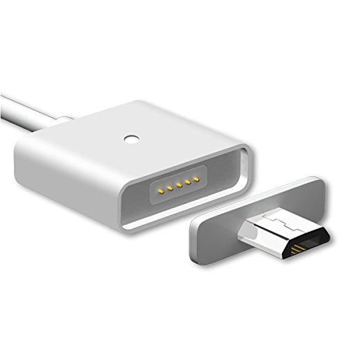 WSKEN　Micro USB 充電 ケーブル　データ転送ケーブル　2.4A 急速充電　マグネット充電ケーブル　LED付き　マイクロUSB充電端子　Asus, Huawei, Samsung, HTC, Nokia, Sony, docomo, 等 Android 機器に対応 (100cm, シルバー)