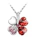 Swarovski Crystal Lucky Heart-shaped Four-leaf Clover Pendant Necklace Lotus Red - Made with 100% Genuine Swarovski Elements. 18 Inch Chain 18k True Platinum Electroplate. Free Velvet Pouch Bag