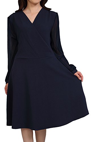 (Goldjapan)ゴールドジャパン 大きいサイズ レディース シフォン スリーブ カシュクール ワンピース チュニック ミディアム ひざ丈 膝丈ワンピース ひざ丈ワンピース ミニワンピース ミニ丈ワンピース ミニワンピ ミモレ丈 ミモレ ガーリー 長袖 長そで 七分袖 7分袖 ゆったり 着痩せ 体型カバー 襟付き LL 2L 3L 4L XL XXL LLサイズ 15号 17号 ブラック 黒 black ネイビー 紺 gold116