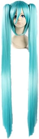 COSPLAZA Cosplay Wigs vocaloid hatsune miku Straight Long 120cm Clip on Ponytails Ice Blue Anime Hair