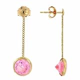 14K Gold Pink cz Circle Chain Drop Earrings