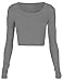 Fashion Womens Long Sleeve Crop Top Round Neck T Shirt Blouse (S, Grey)