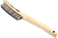 Forney 70521 Wire Scratch Brush, Stainless Steel with Curved Wood Handle, 13-3/4-Inch-by-.013-Inch