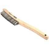 Forney 70521 Wire Scratch Brush, Stainless Steel with Curved Wood Handle, 13-3/4-Inch-by-.013-Inch