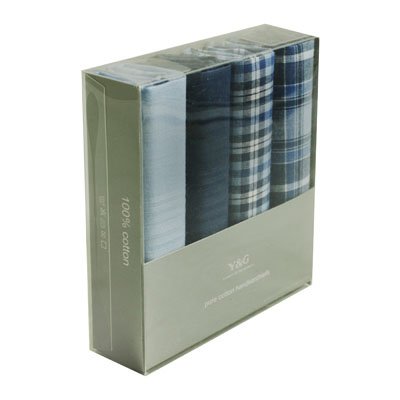 4 Blue Cotton Handkerchiefs for Mens---- Navy, Blue Mh1006