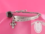 Beautiful Inspirational With God All Things Are Possible Charm Bracelet with Cross Charm Silver Tone on a Message Gift Card and Free Bookmarker