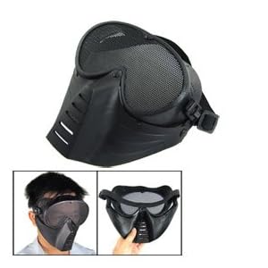 Adjustable Headband Black Plastic Mesh Full Face Mask for Wargame