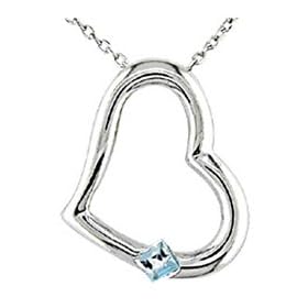10k White Gold Blue Topaz Open Heart Necklace by