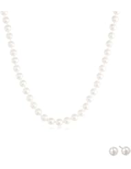 14k Yellow Gold Akoya Cultured Pearl 6.5-7mm Necklace and Stud Earring Set