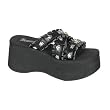 Demonia Shoes Women's MOLLY-06, 3 1/2" Ruffled 3 Strap Skull & Bones Black Pu Sandal