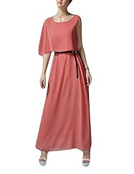 Belted Round Neck One Shoulder Chiffon Maxi Dress 