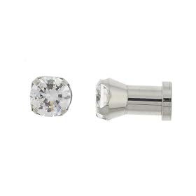 Stainless Steel Screw on Plug with Clear CZ - 00G - Sold as a Pair