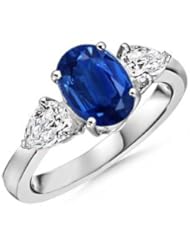 Oval Sapphire Pear Diamond Three Stone Ring - Made In USA