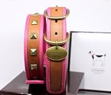 COACH Pyramid Stud Leather Collar with Engraveable Charm 60193 Limited Edition - Fuchsia Pink, X-Large (22"-26")