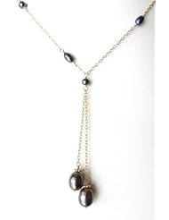 Dark Gray Color Freshwater Rice Pearl 14k Gold Filled Pendant Necklace. 16". Handmade in Usa.