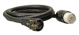Coleman Cable 01854 Power Distribution Generator Extension Cord 10ft, 30-Amp Dryer Plug (14-30P) to Locking 30-Amp Outlet (L14-30R)