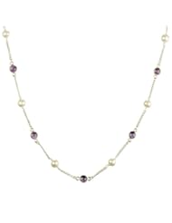 Sterling Silver Chain, Freshwater Pearl and 7 Station Amethyst Cabochon Necklace
