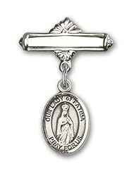 Sterling Silver Baby Badge with Our Lady of Fatima Charm and Polished Badge Pin