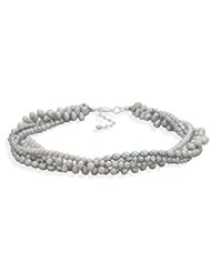 4 Strand Silver Pearl Necklace Sterling Silver Bridal Adjustable Length