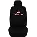 17pc Princess Logo Carpet Floor Mats & Black and Pink Low Back Seat Covers, Rear Bench Cover w/ 2 Headrests, Steering Wheel Cover & Shoulder Pads
