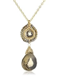 Dana Kellin Gold Tower Wrapped Citrine Briolette Suspended from Citrine Pendant Necklace