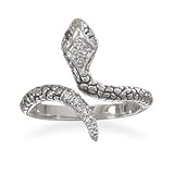 Sterling Silver Rhodium Plated CZ Snake Ring