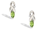 14K White Gold Genuine Marquise Peridot and Diamond Earrings