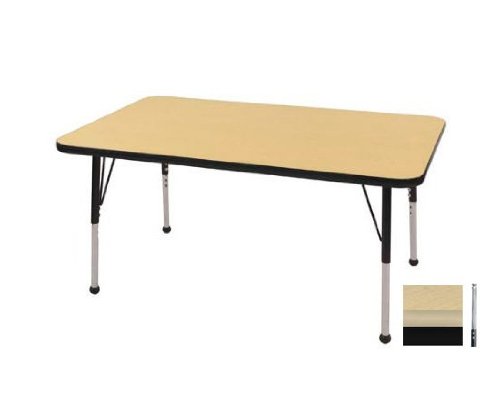 Early Childhood Resource ELR-14108-MMBK-TS 24 in. x 60 in. Maple Rectangular Adjustable Activity Table with Maple Edge and Black Toddler Legs Nylon Swivel Glides