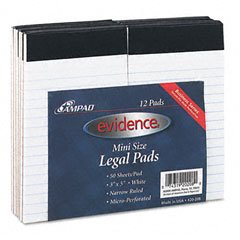 Ampad 20-208 Evidence 3 x 5 Narrow Perforated Writing Pads - White (12 Pads of 50 Sheets Each)